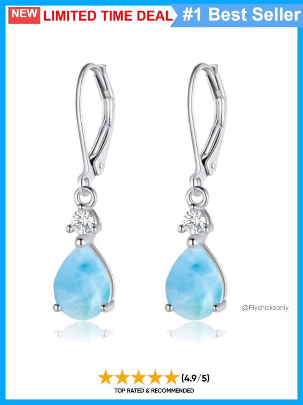 925 Sterling Silver Larimar Teardrop Leverback Dangle Earrings Hypoallergenic